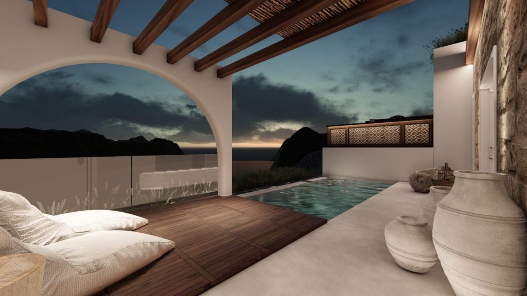Aegialis Seafront Residence Terrace with Splash Pool